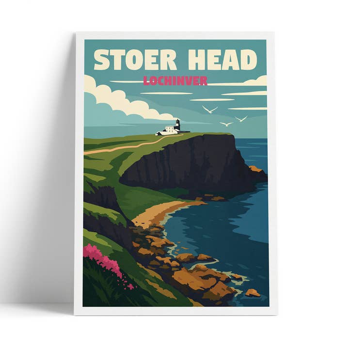 Stoer Head Lighthouse Travel Poster – Lochinver Scotland for wholesale by Printagonist