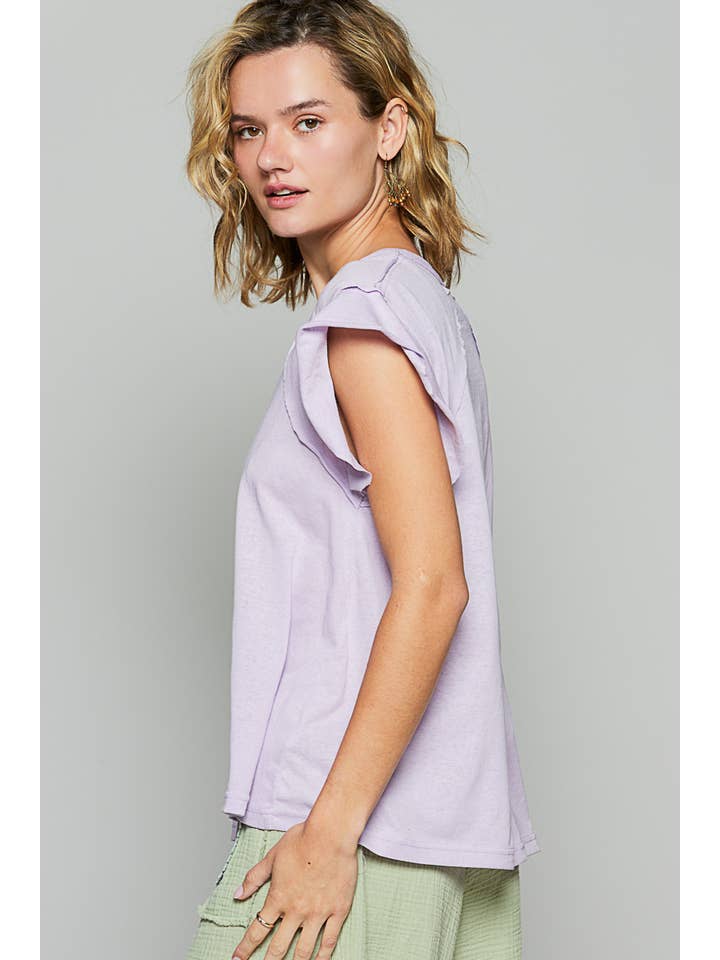 Pol Clothing - Wholesale T-Shirt - Women's - V-neck ruffle short sleeve solid basic cotton top16