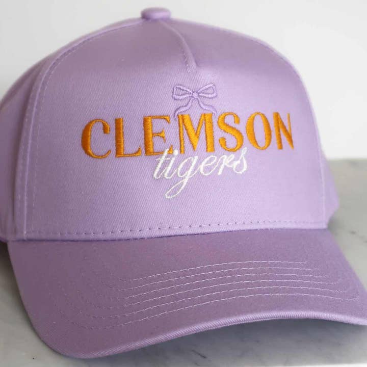 Sundrop - Wholesale Baseball Cap - Women's - Clemson Tigers Bow Baseball Cap - Lavendar 5 Panel Hat