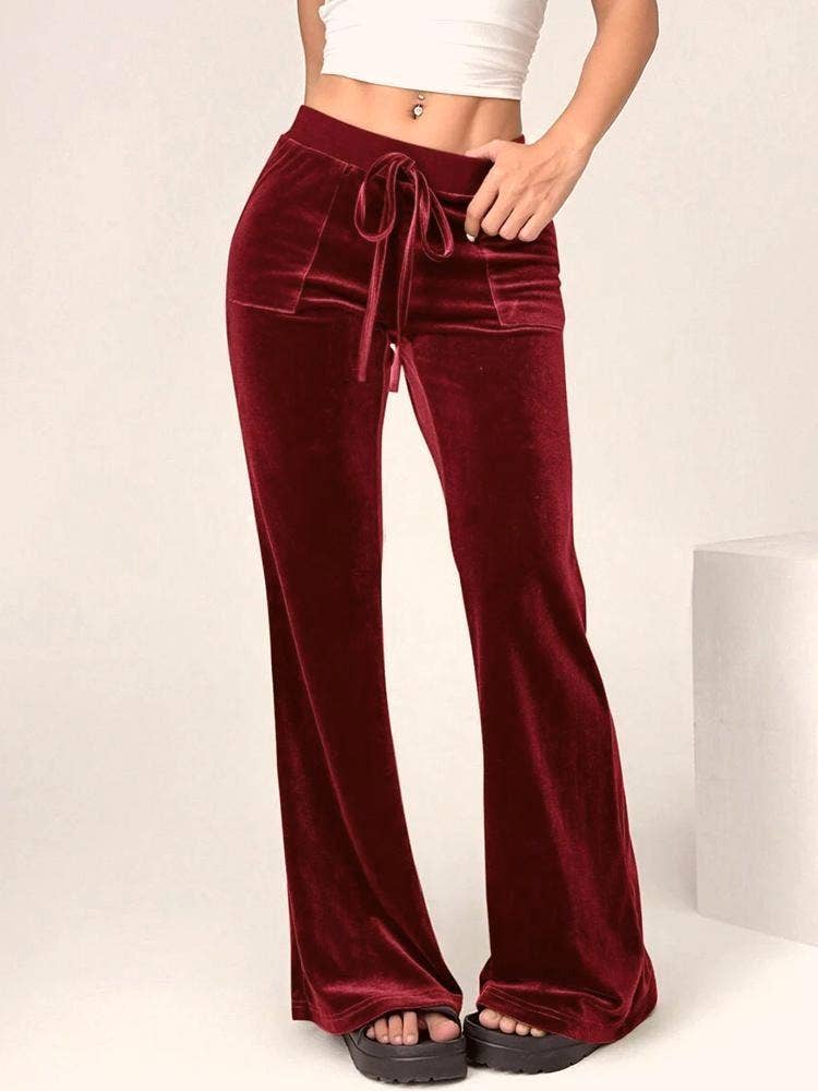HIDDENBRAND - Wholesale Pants - Women's - Fall vintage elastic waist velvet flare pants5