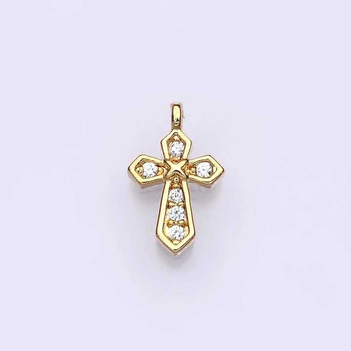 14K Gold Filled Micro Paved CZ Passion Cross Mini Charm | E752 for wholesale by Aim Eternal