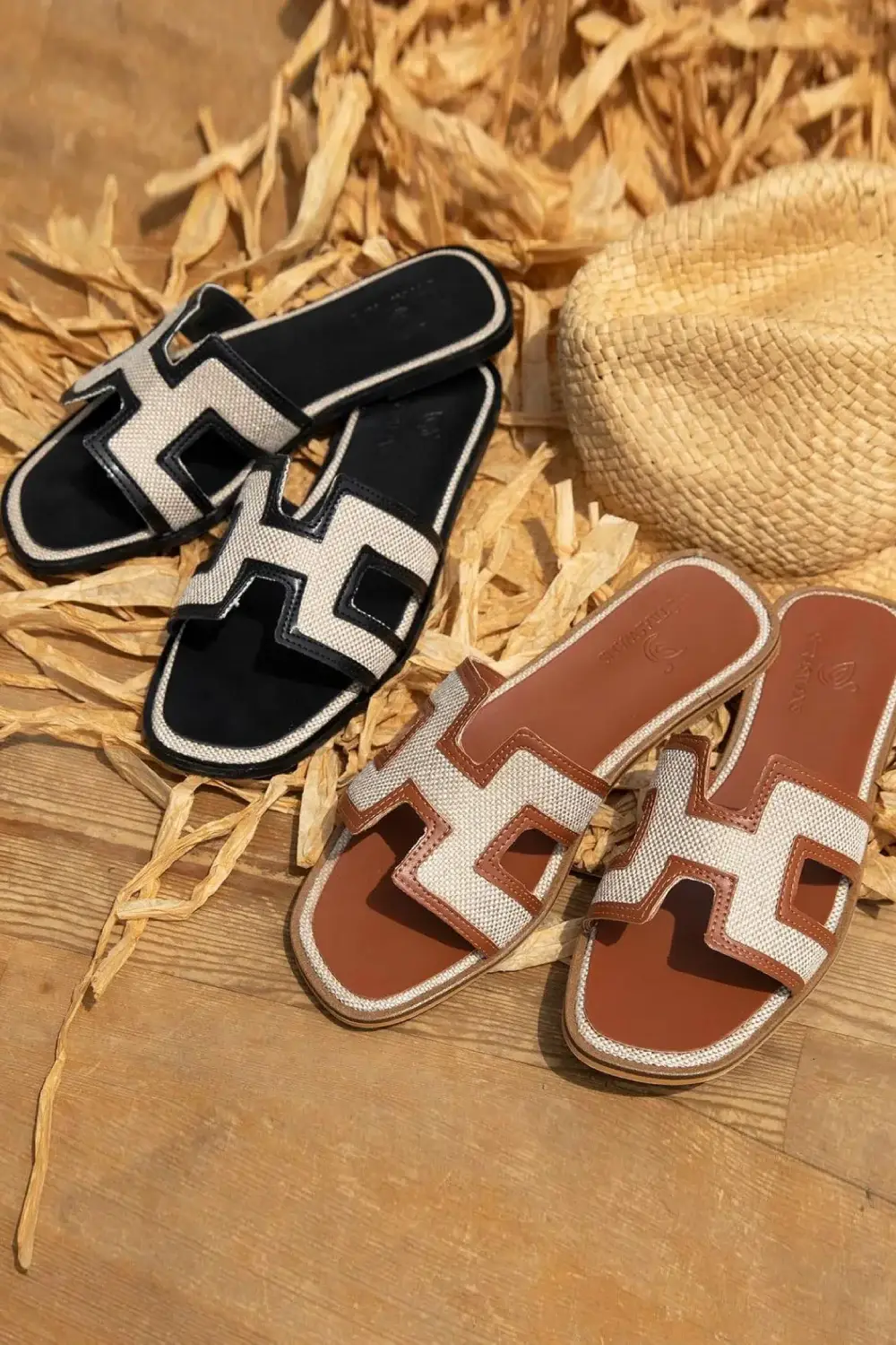 TAN FAUX LEATHER DESIGNER STRAP SANDALS for wholesale on Faire2