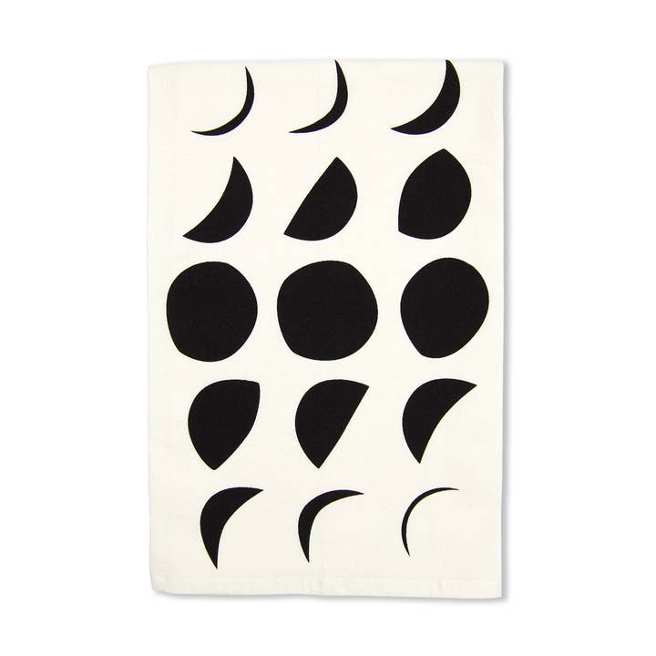 Moon Phase Organic Cotton Tea Towel - Black for wholesale by eleventy-five