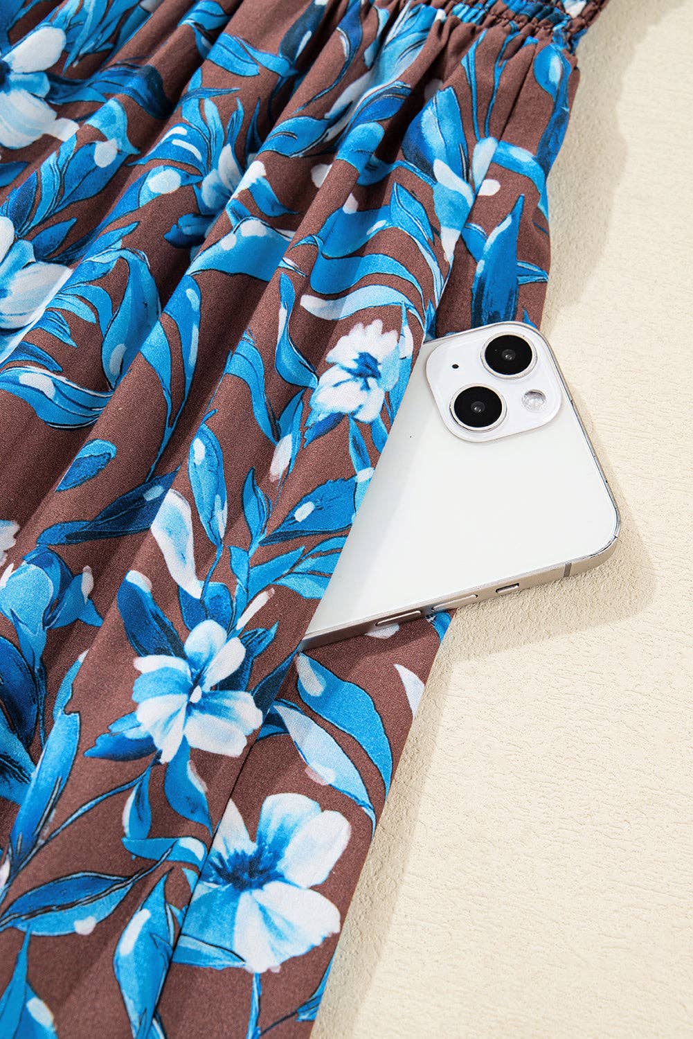 Blue Floral Smocked Bodice Ruffle Sleeve Dress for wholesale on Faire6