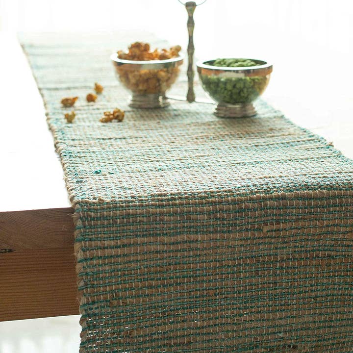 OMBRE TABLE RUNNER, NATURAL AQUA TURQUOISE, 13" x 72" for wholesale on Faire
