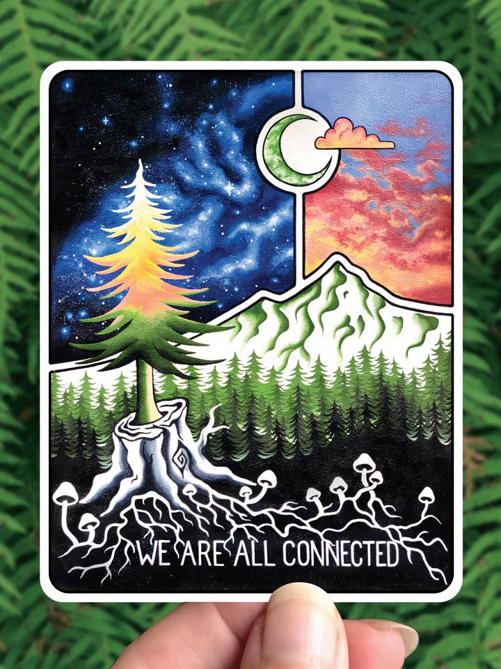 Mycelium Mountain - Mushroom Vinyl Sticker PNW Mt Hood Art for wholesale by Crafted from Scratch