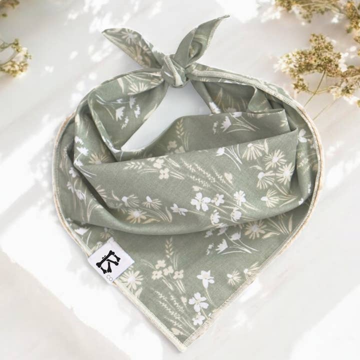 "Sadie" Green Floral Spring Dog Bandana for wholesale by Boneyard Co.