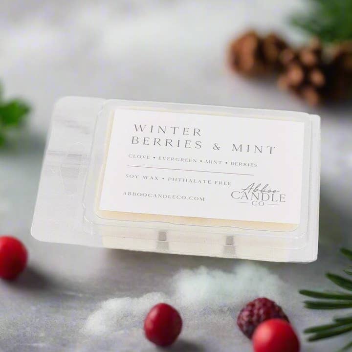 Winter Berries and Mint Soy Wax Melts for wholesale by Abboo Candle Co