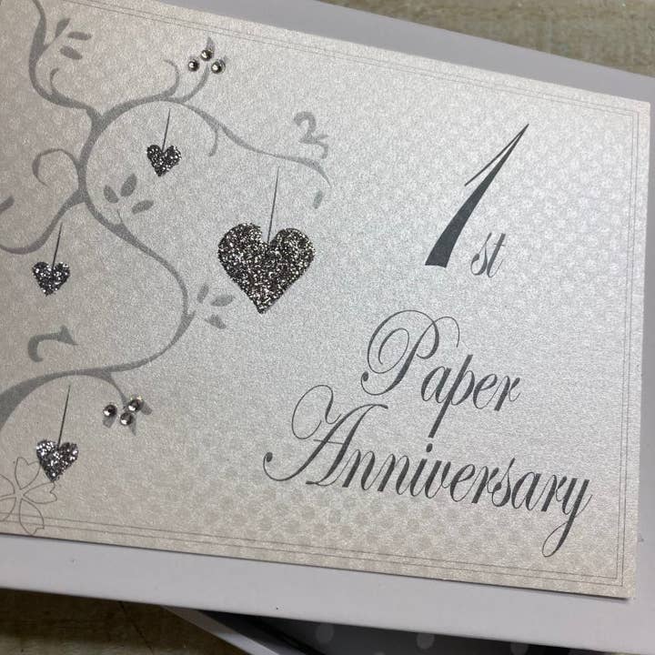1 Paper Anniversary Gifts - Tree & Hearts (TREE1-GROUP) for wholesale by White Cotton Cards