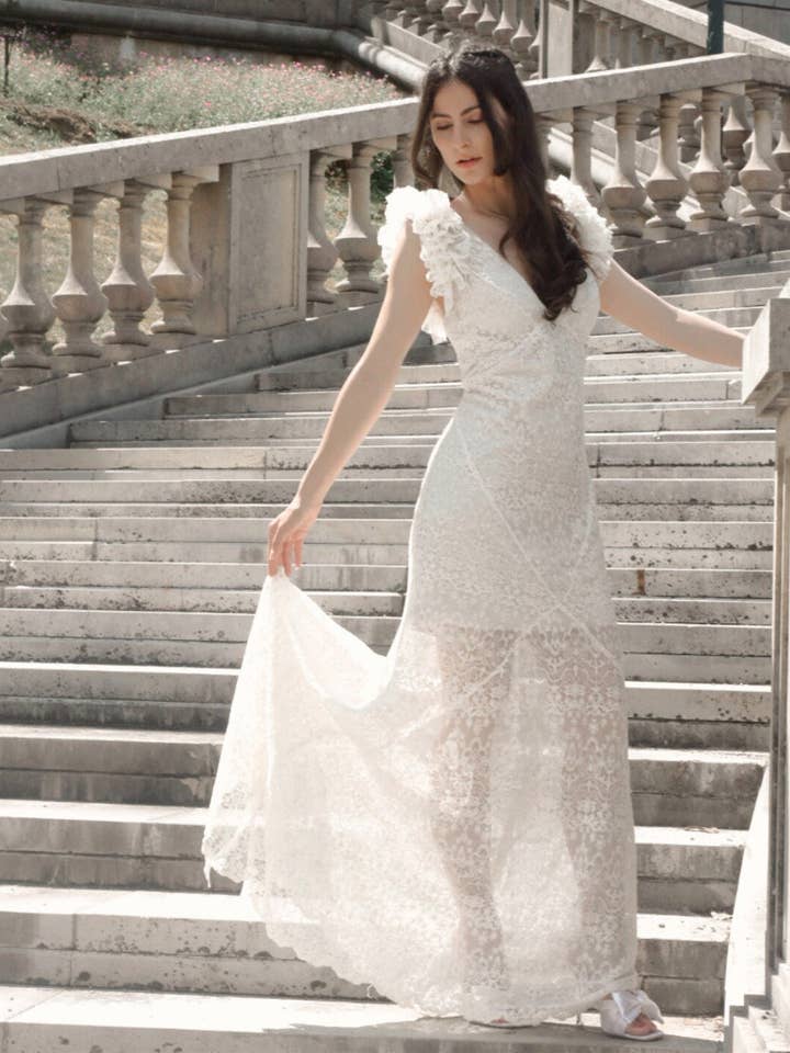 Vestido de encaje de algodón vintage de lujo Swan Ofelia para venta al por mayor de PETRA KARA BRIDAL