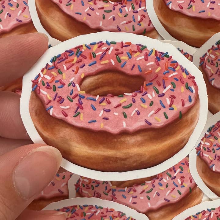 Autocolante Vinil Temático de Comida Donut Vidrado com Granulado Cor-de-Rosa por atacado de Katie Tinkler illustration