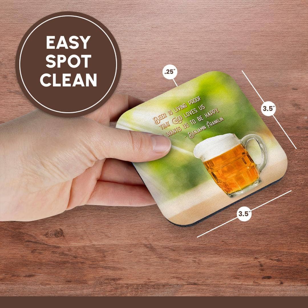 3dRose - Wholesale Coasters - 3dRose, Sunrays, beer mug. Beer is living proof that God loves us. Franklin, Coaster13