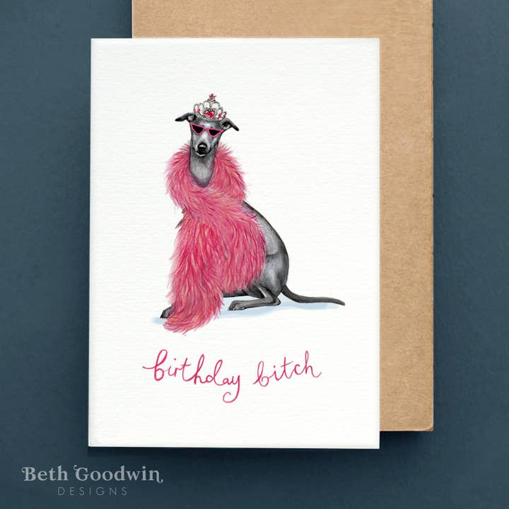 Beth Goodwin Designs - Wholesale Birthday card - Quirky Whippet Birthday Card, Pet Shop Cards
