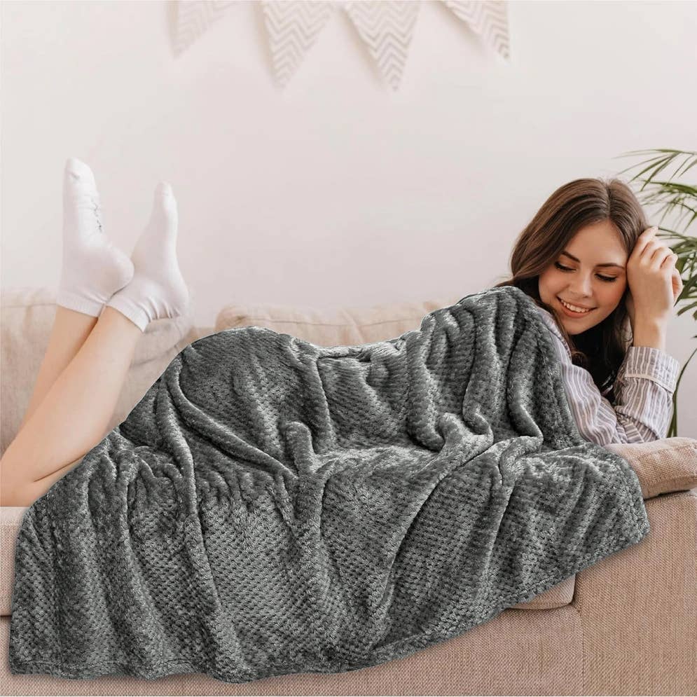 home mart goods - Wholesale Throw Blanket - 50"x60" Dark Grey Textured Soft Warm Cozy Bed Throw Blanket1
