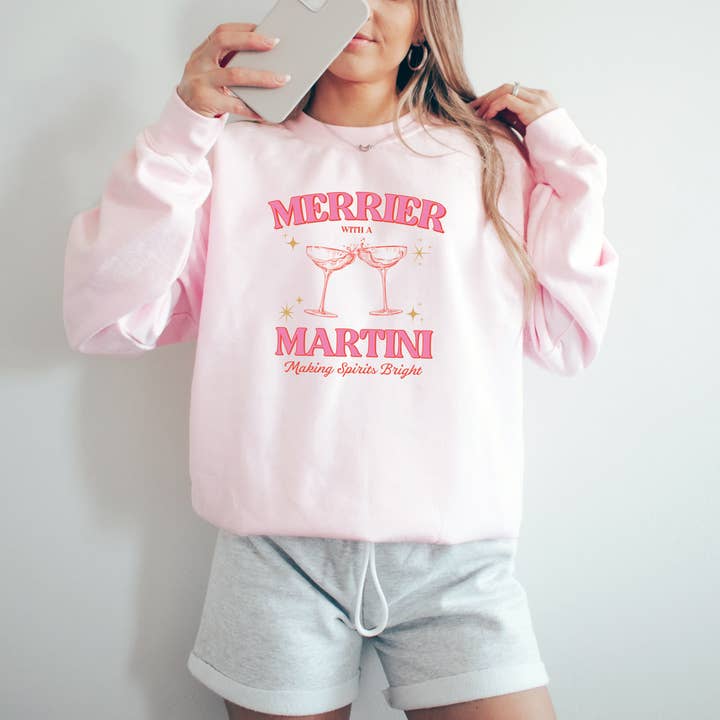 Bash - Wholesale Graphic Sweatshirt - Women's - Christmas Sweatshirt, Merrier with a Martini, Graphic Shirt