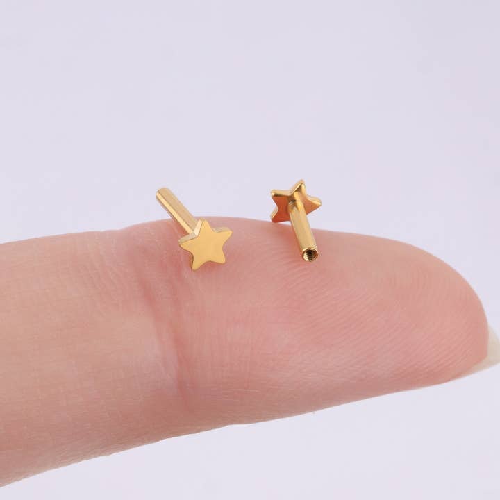 oumo jewelry - Wholesale Stud/Post Earrings - Star Internal Threaded Flat Back Post (Titanium)4