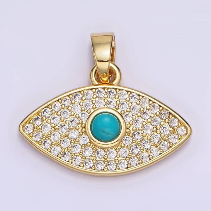 Ciondolo Occhio di Allah in Oro Riempito 14K 16mm Turchese Micro Pavé CZ | AH162 per la vendita all'ingrosso da parte di Aim Eternal