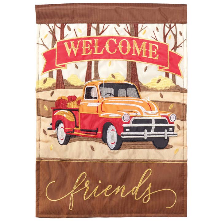 FALL TRUCK WELCOME FLAG POLY LARGE for wholesale by Magnolia