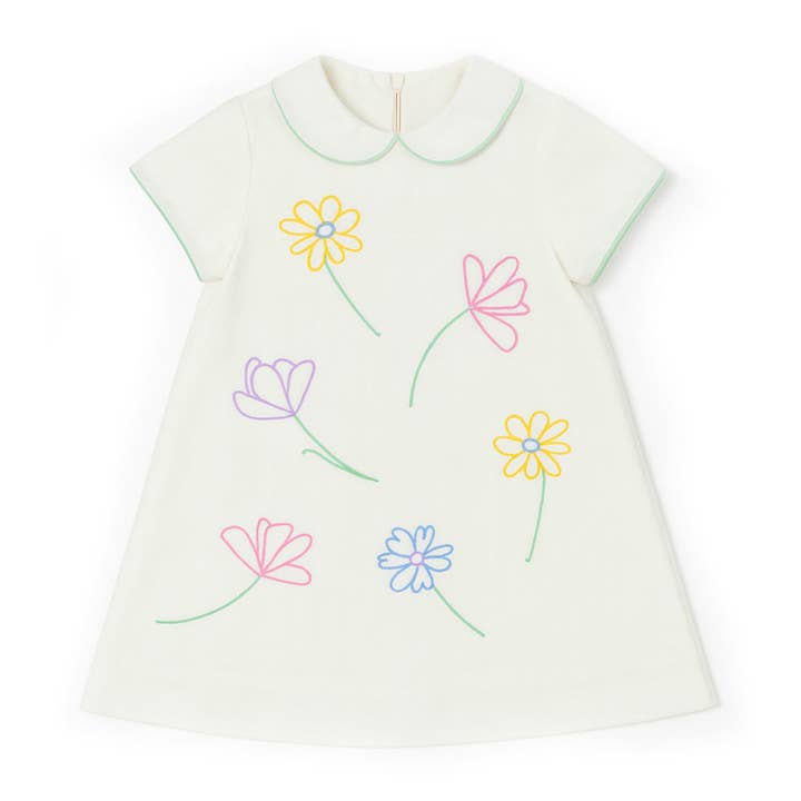 Linen Look Dress With Embroidered Flowers for wholesale by Florence Eiseman
