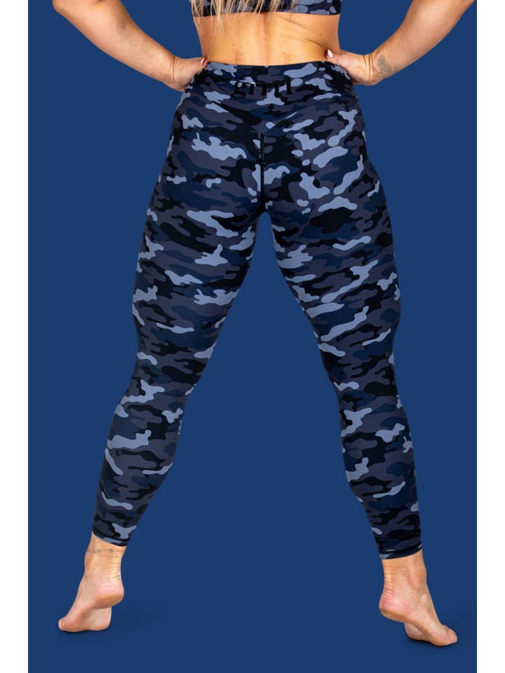 GRRRL - Wholesale Athletic/Lounge Leggings - Women's - Assassin Blue Camo SLIX Leggings