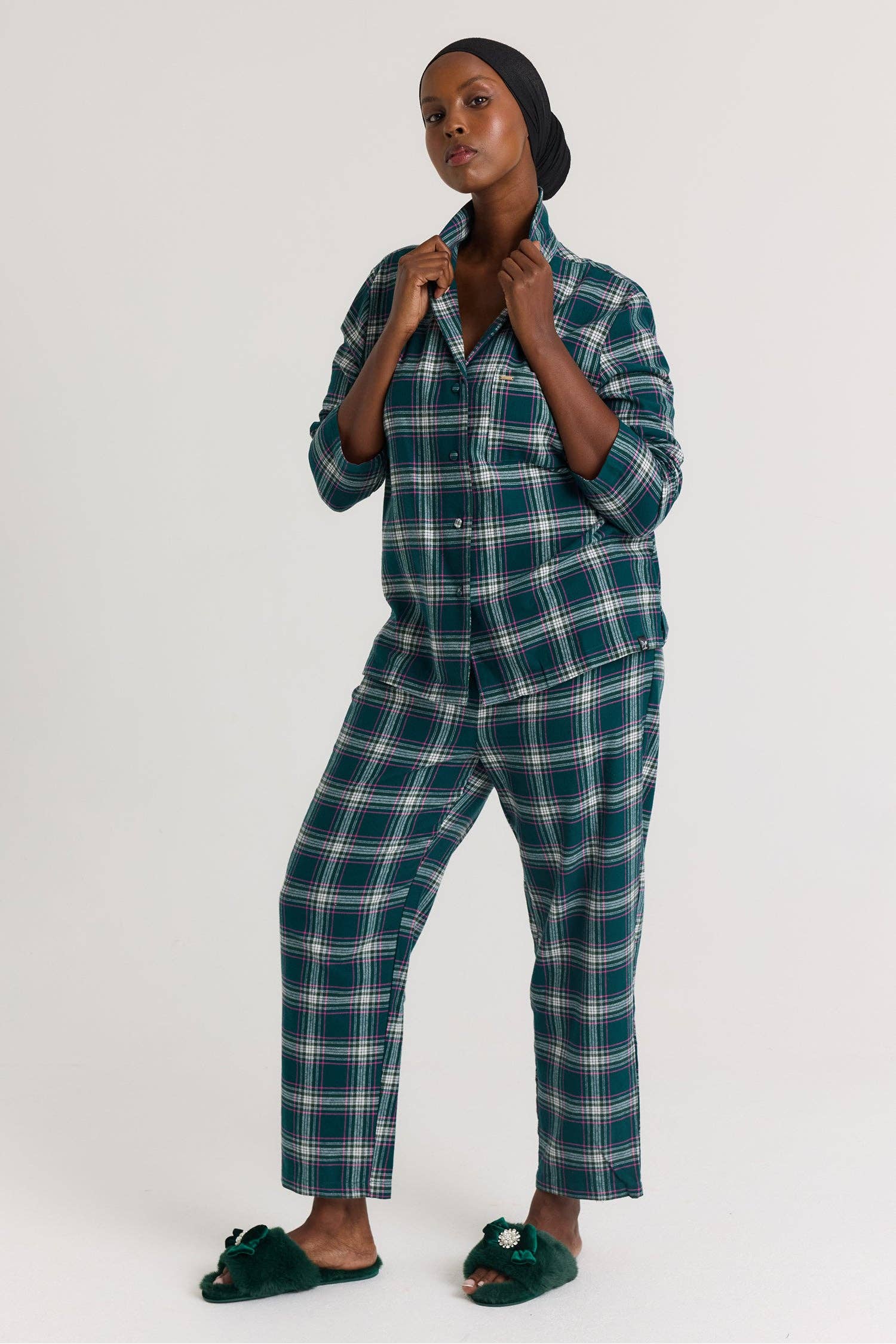 Plaid Long Pyjama Set in Green for wholesale on Faire3