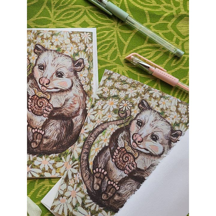 Cartão de Felicitações Ilustrado com Gambá em Aguarela por atacado de To Draw Attention