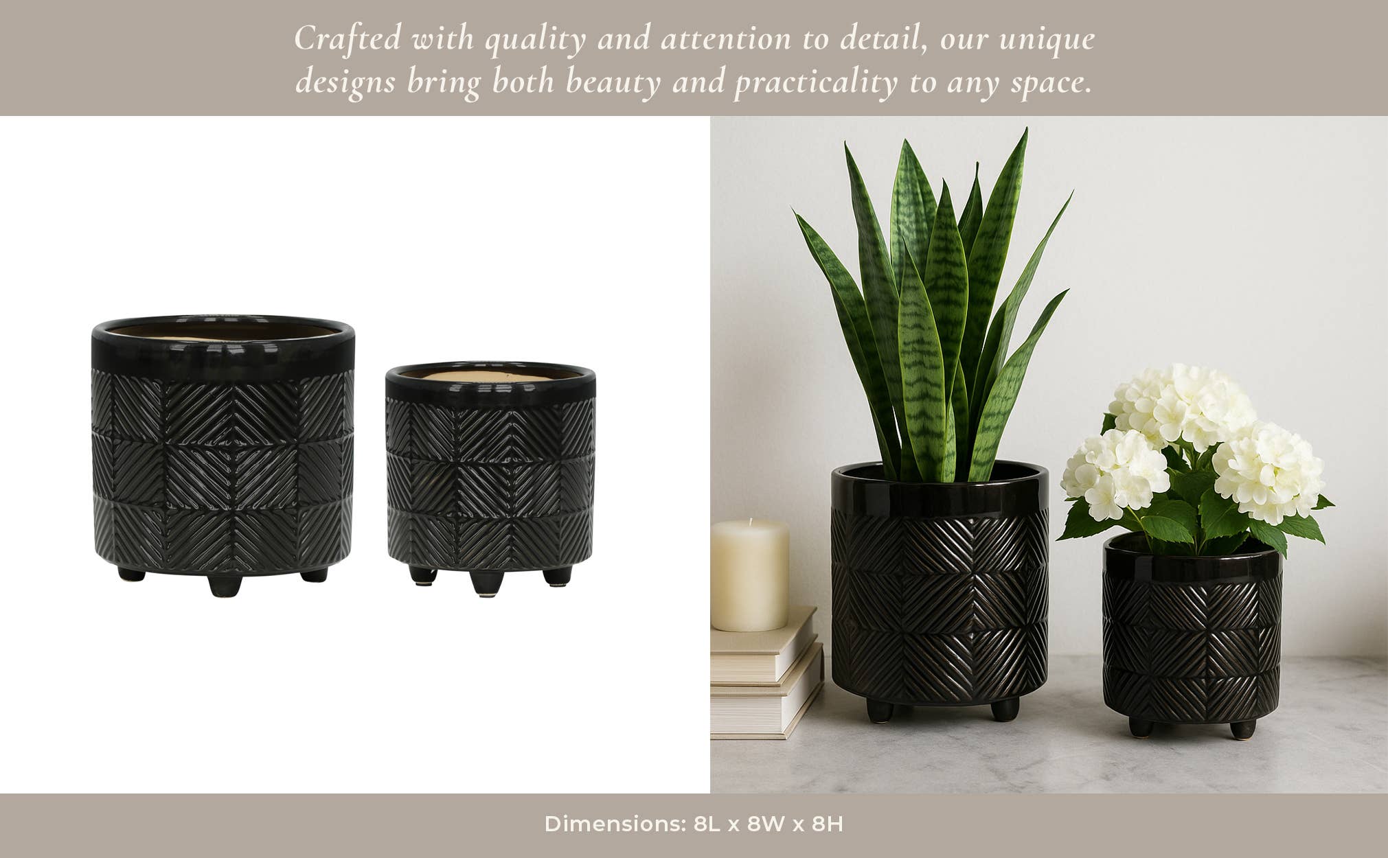 Sagebrook Home - Wholesale Plant Pot - Planters Set of 2 - Black Ceramic Round Textured, 6/8 in.12