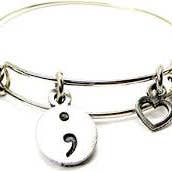 Semi colon suicide awareness Bangle Expandable Bracelet for wholesale by Chubby Chico Charms