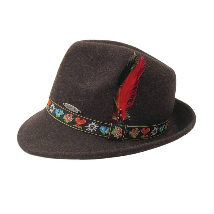 European Heritage Gifts - Wholesale Fedora - Unisex - Bavarian Oktoberfest Alpine Brown Wool Hat with German