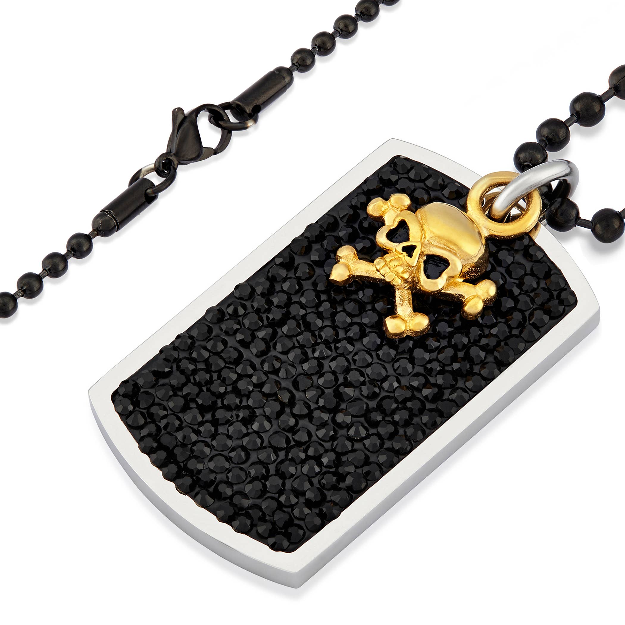 West Coast Jewelry - Wholesale Pendant/Charm Necklace - Inlaid Black Crystals Skull Charm Dog Tag Necklace2