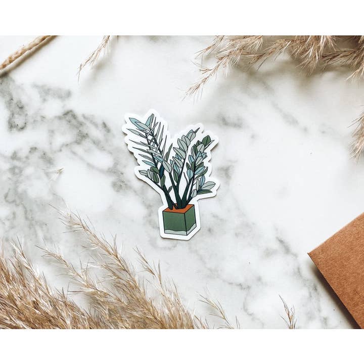 Zz Plant in Square Pot Sticker - Dishwasher Safe for wholesale by Kara Eads Creates