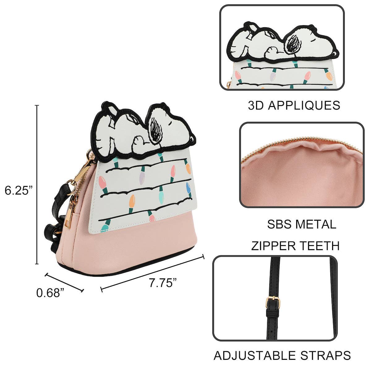 Bioworld Merchandising - Wholesale Crossbody Bag - Unisex - Peanuts 3D Snoopy Holiday Doghouse 3D Crossbody3