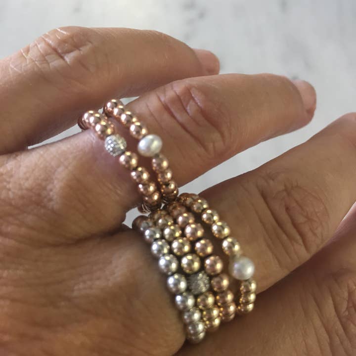 Stackable Beaded Ring with One Fresh Water Pearl for wholesale by Kelly and Rose Boutique