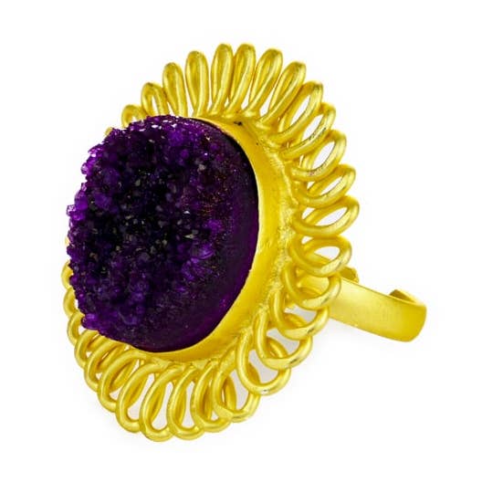 Ring, 22k Gold Plated Blue Purple Drusy for wholesale by Mara Blak - Hidden Gems