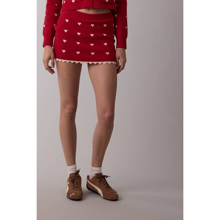 JUPE CRAYON MINI EN DENTELLE À VOLANTS IMPRIMÉ CŒUR ADORABLE pour la vente par Sky to Moon