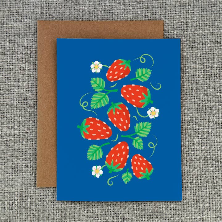 Dandymark - Wholesale Stationery/Notecard Set - Strawberry Plants and Flowers Note Card - Blue0