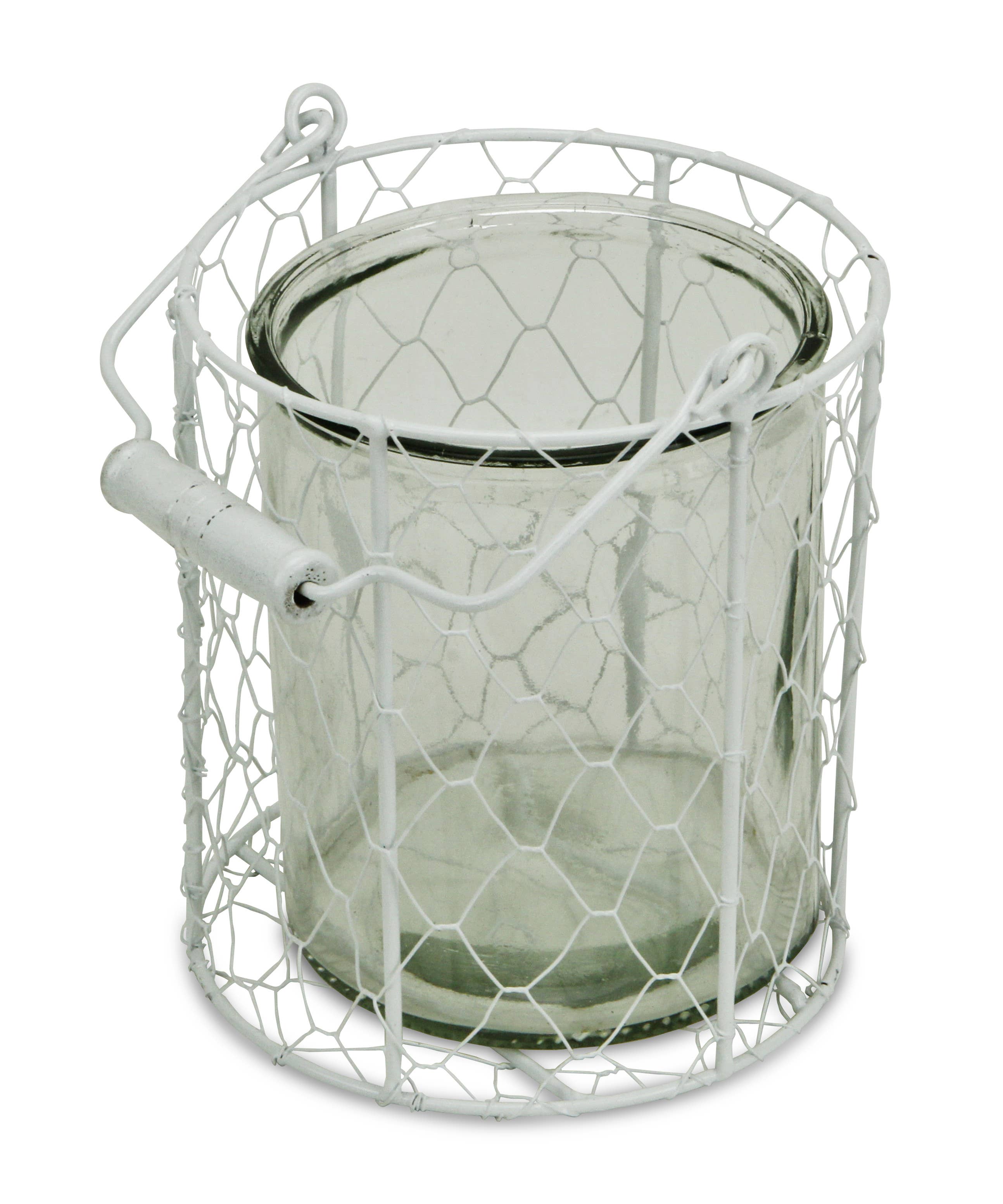 Cheungs Home Decor - Wholesale Decoratieve pot - Ronde glazen pot van Belen in witte draadmand8
