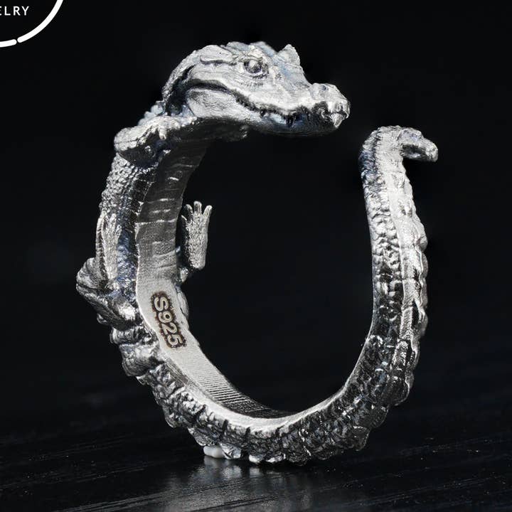 Anillo tótem de cocodrilo hecho a mano en plata de ley 925 oxidada, estilo gótico con diseño animal, regalo para amigos, pareja o para ti mismo. para venta al por mayor de idjewelry