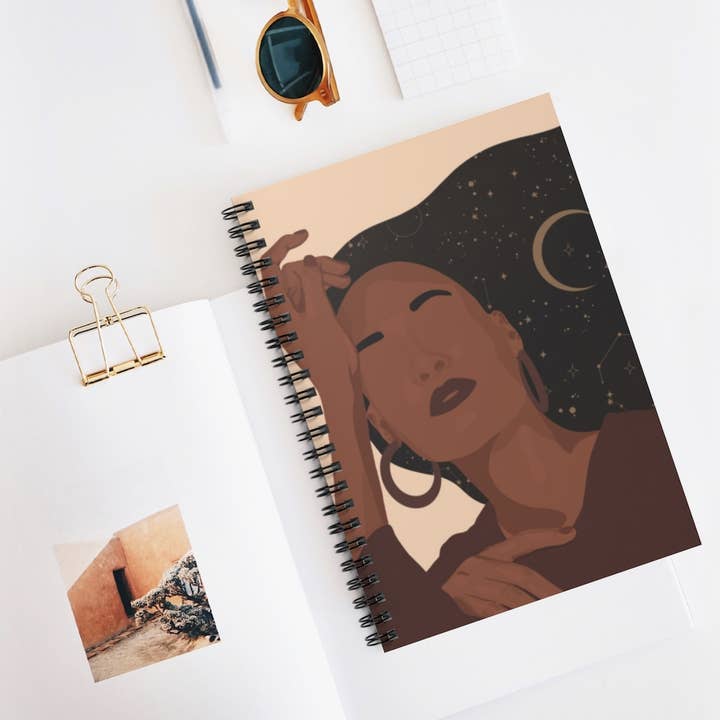 Diário de caderno espiral Astro Moon Stars Zodiac Black Queen por atacado de Ase & Company