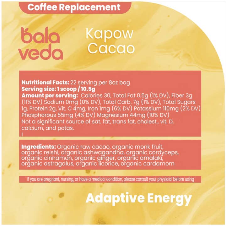 Balaveda - Wholesale Protein/Superfood Powder - Kapow Cacao - Organic Coffee Replacement
