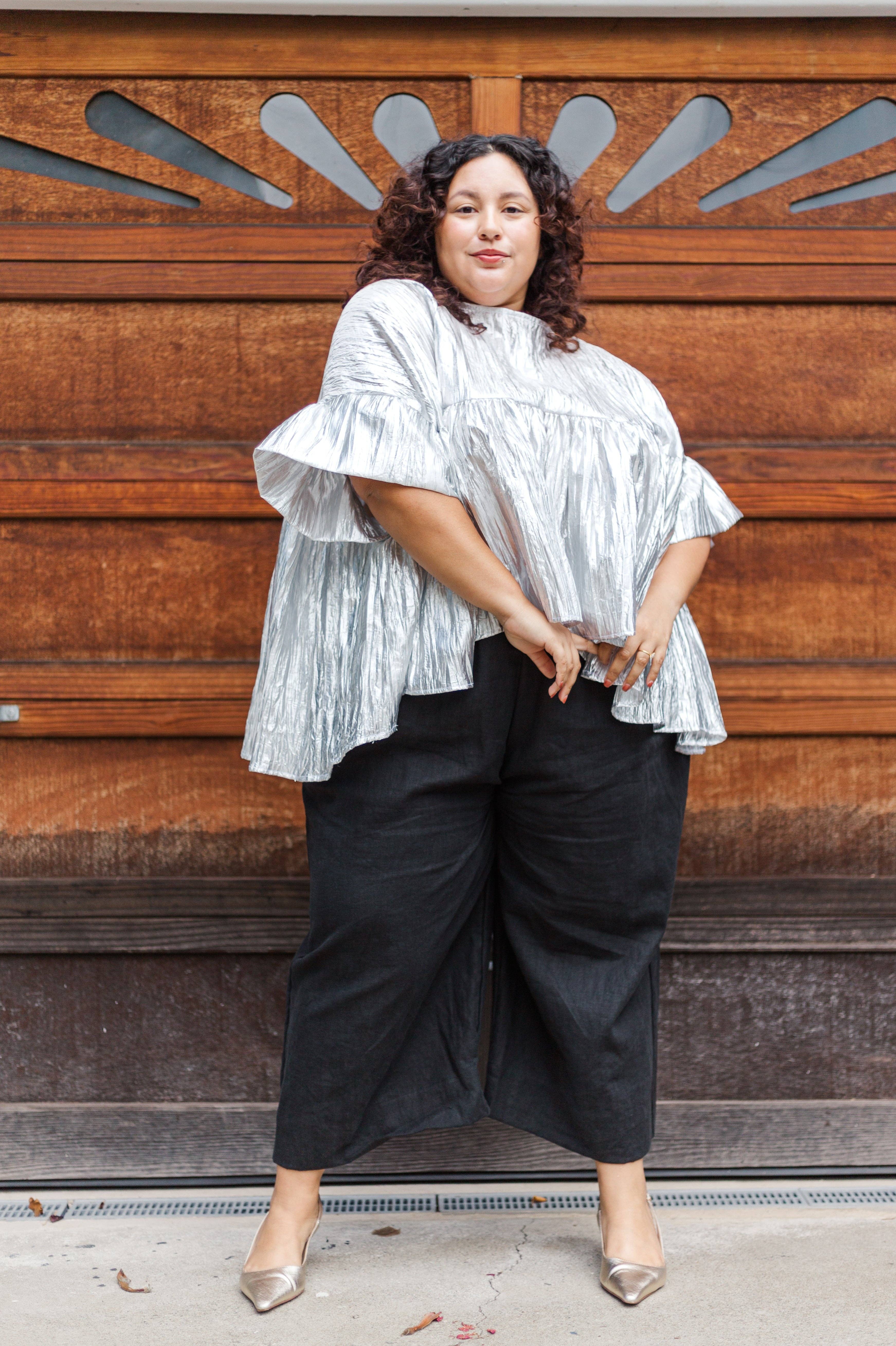 Nettle Studios - Wholesale Blouse - Women's - Size-Inclusive Plus Size Womens Silver Metallic Gathered Top15