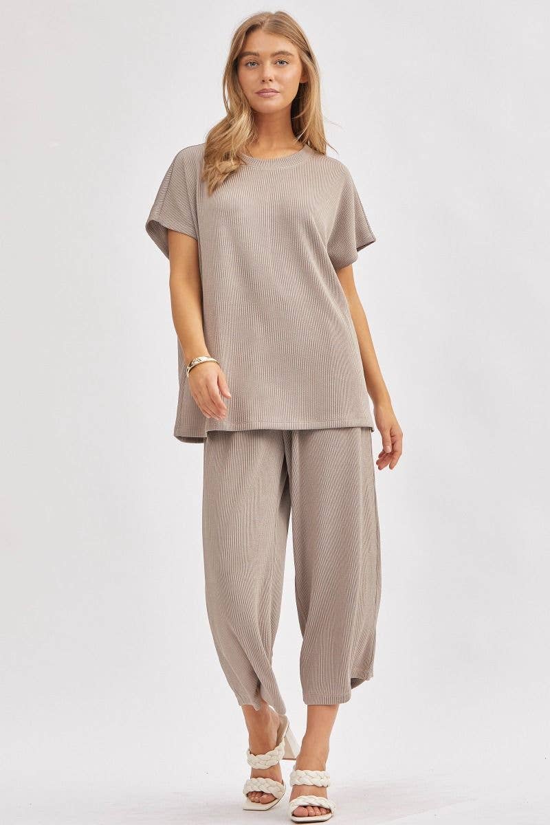 Dear Scarlett - Vendita all'ingrosso Completo top e pantaloni (NON loungewear) - Donna - Top Solido + Pantaloni a Gamba Larga TRVSET-PALMBEACH7