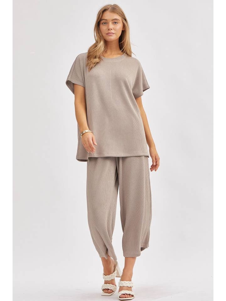 Dear Scarlett - Vendita all'ingrosso Completo top e pantaloni (NON loungewear) - Donna - Top Solido + Pantaloni a Gamba Larga TRVSET-PALMBEACH7
