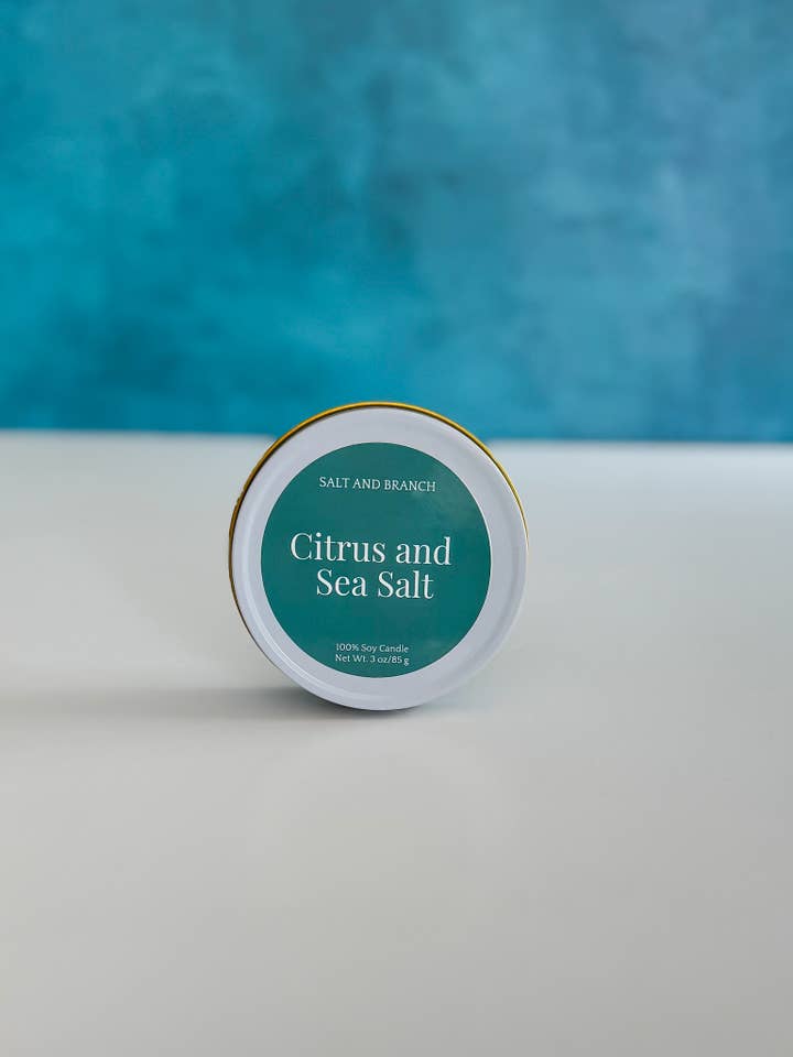 Latta di Candela Bianca agli Agrumi e Sale Marino - 3 oz per la vendita all'ingrosso da parte di Salt and Branch