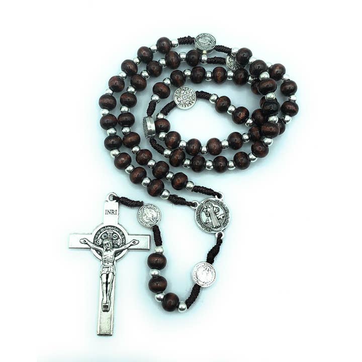 Costa Articoli Religiosi - Wholesale Prayer beads necklace - Saint Benedict wooden rosary with purse2
