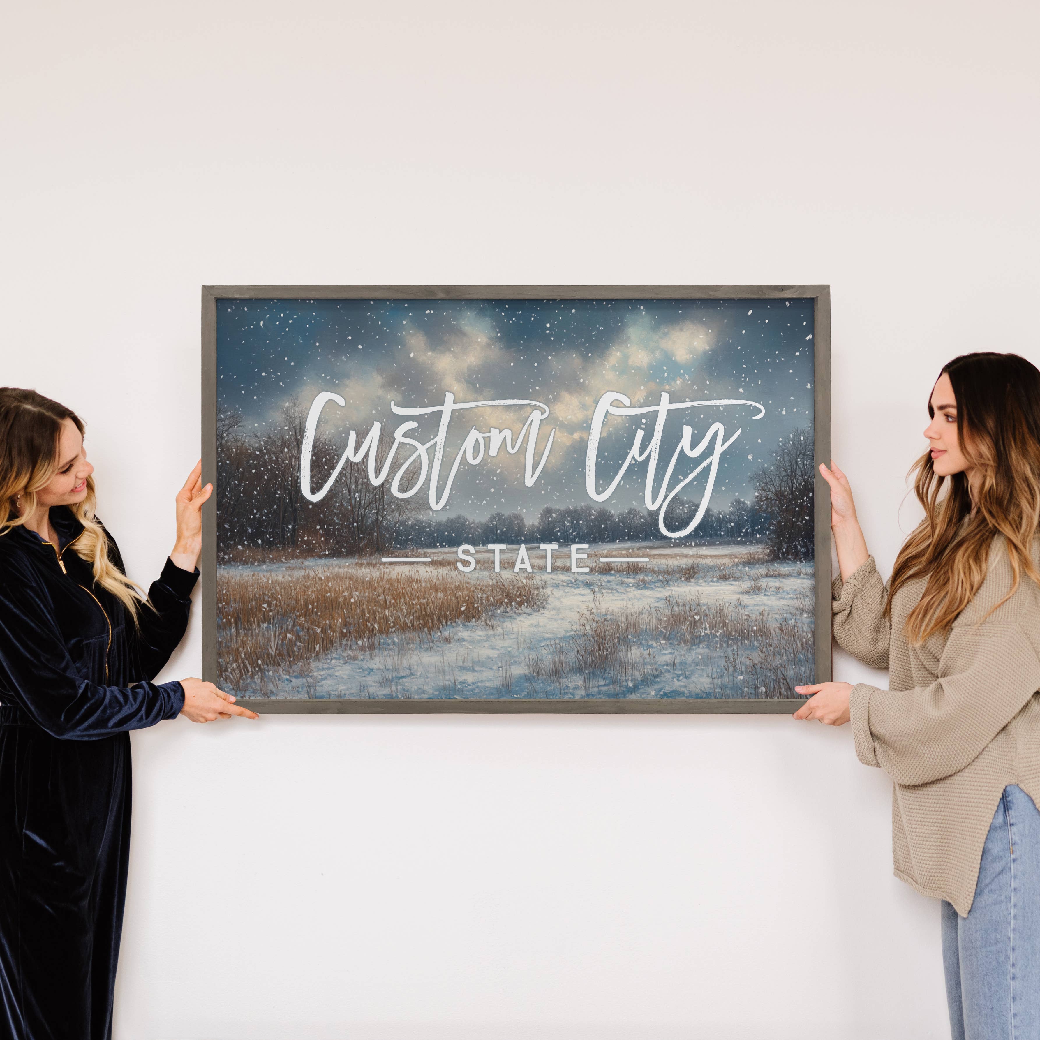 Hangout Home - Wholesale Sign - Custom Winter in the Midwest - Cabin Canvas Art - Wood Frame4