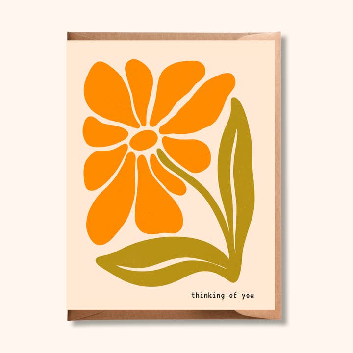 Biglietto di Auguri con Fiore "Thinking of You" | Fiore Arancione Retrò per la vendita all'ingrosso da parte di Brush + Bird Paper Co.