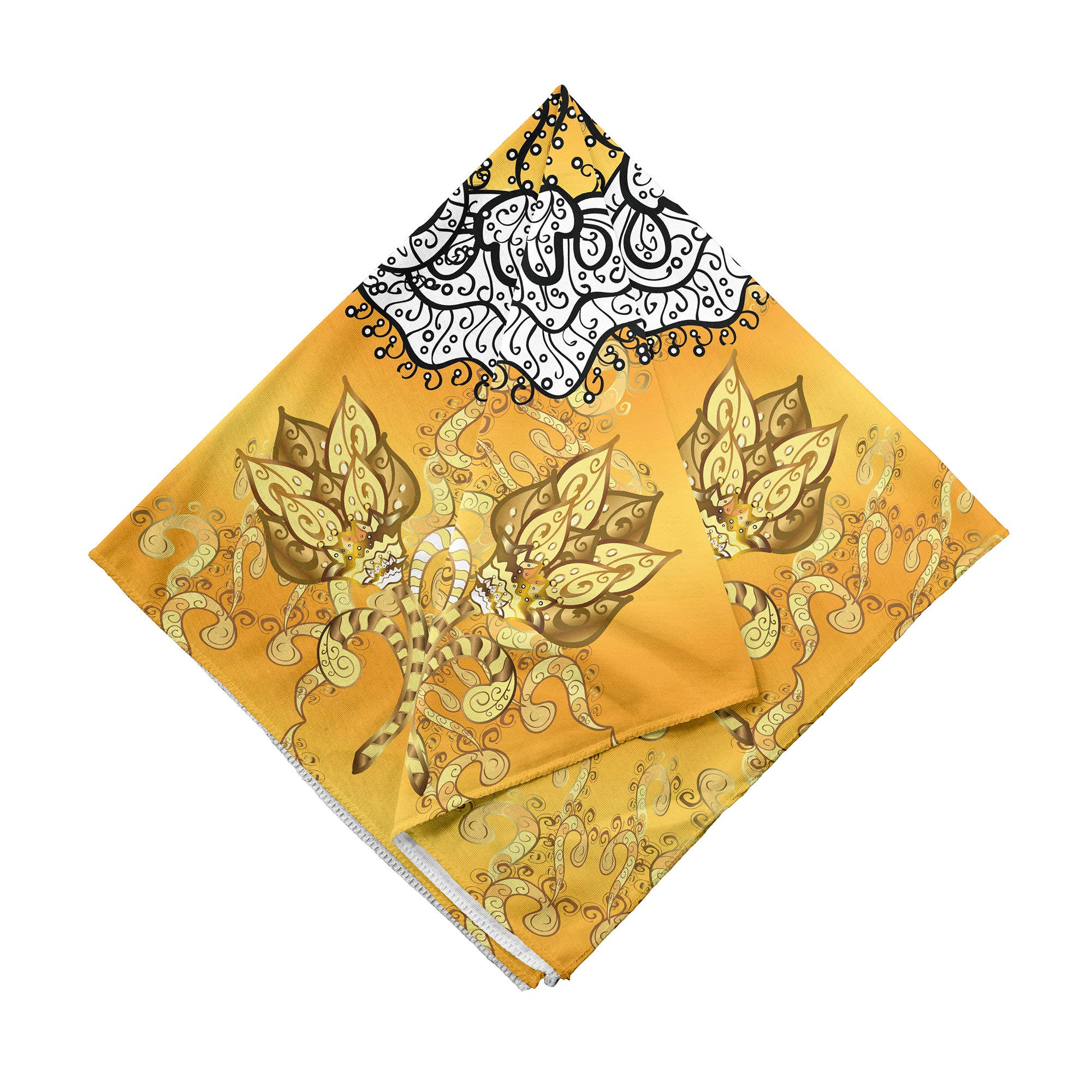 Ambesonne – wholesale Bandana – Unisex – Yellow Mandala Bandana Bohemian Spiral Flower & Paisley 22"1