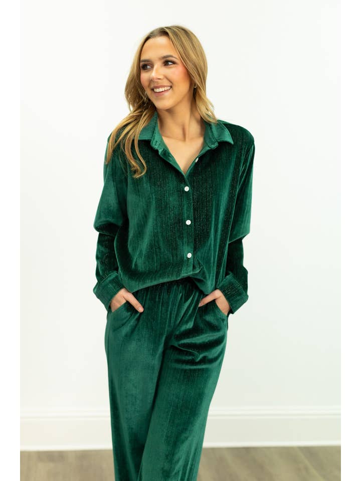 Velvet Button-Up Top, Green for wholesale on Faire11
