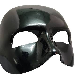 Shiny Black Venetian Half Mask for wholesale by Caufield's Novelty
